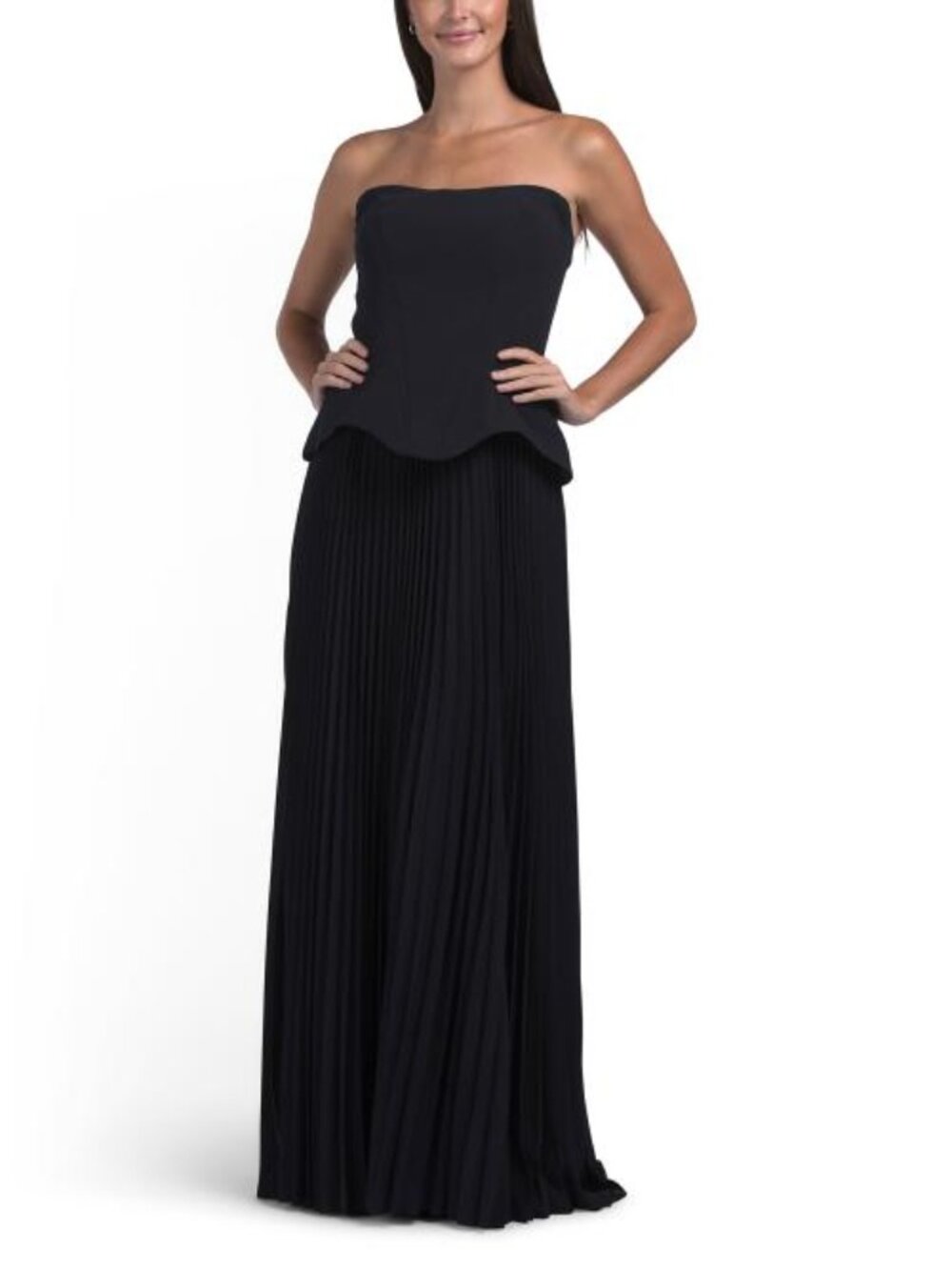 TERANI COUTURE Strapless Corset Top Pleated Gown